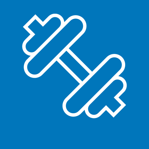 white icon of barbell