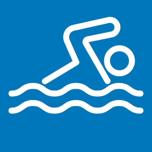white icon of person swimming